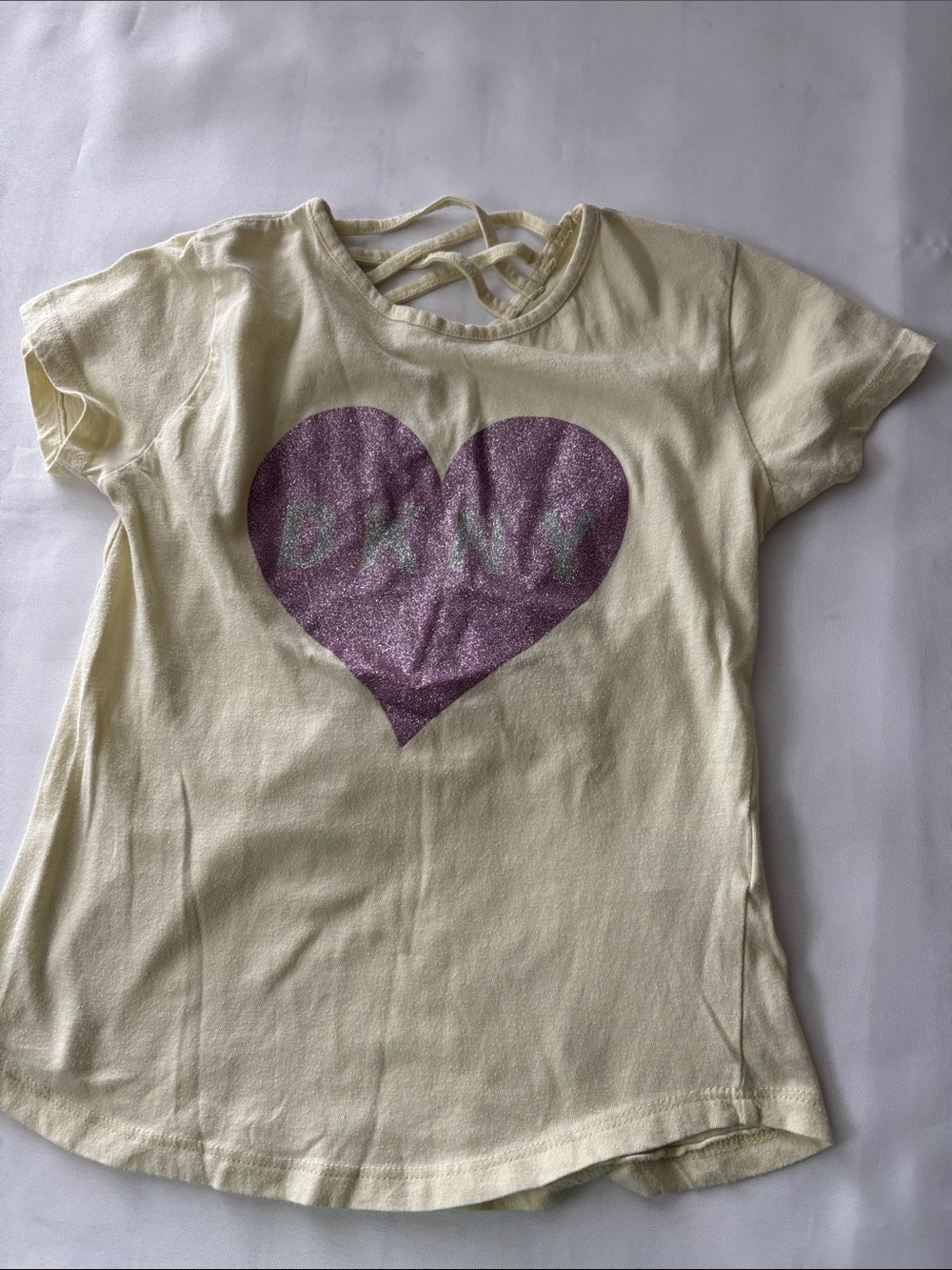 DKNY Kids size 8 Yellow Tee with Purple Heart